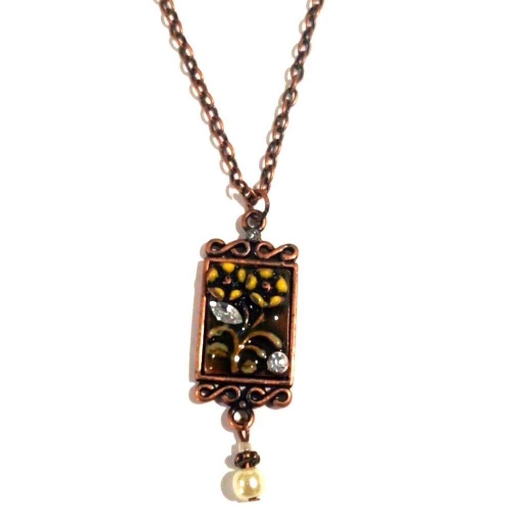 Copper Color Rectangular Design Bead Pendant Necklace - Women's Fashion Jewelry